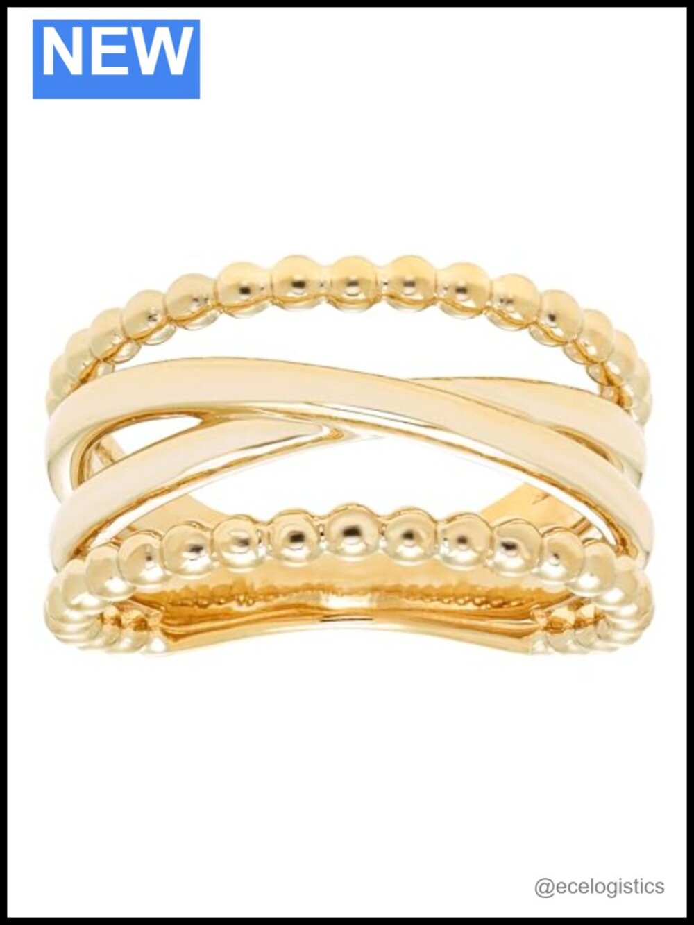 14K Yellow Gold Plated Sterling Silver Cross Over Stackable Ring